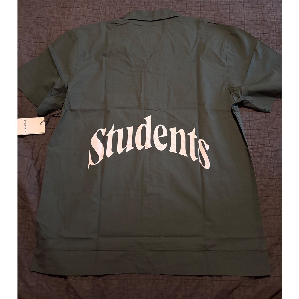 Students Olive Green Button Up Short Sleeve Shirt‎ Mens Size M